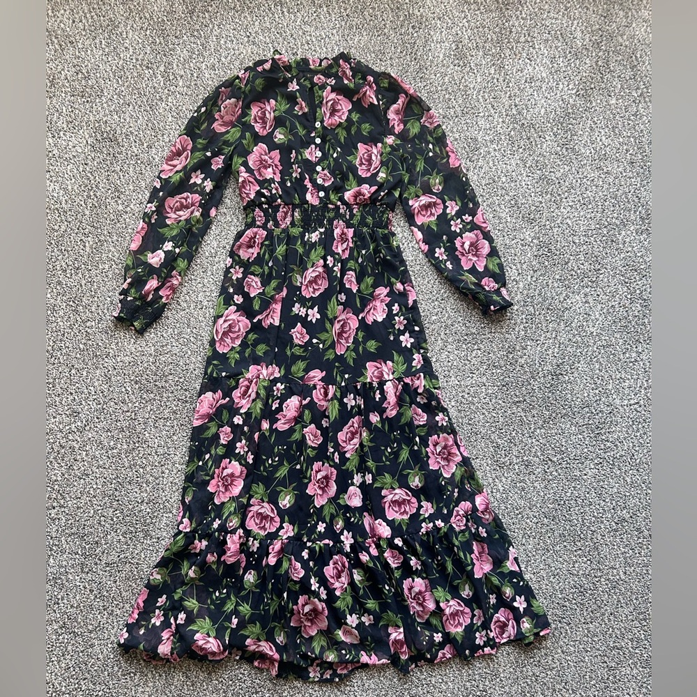 Downeast Morgana Black Floral Midi Dress